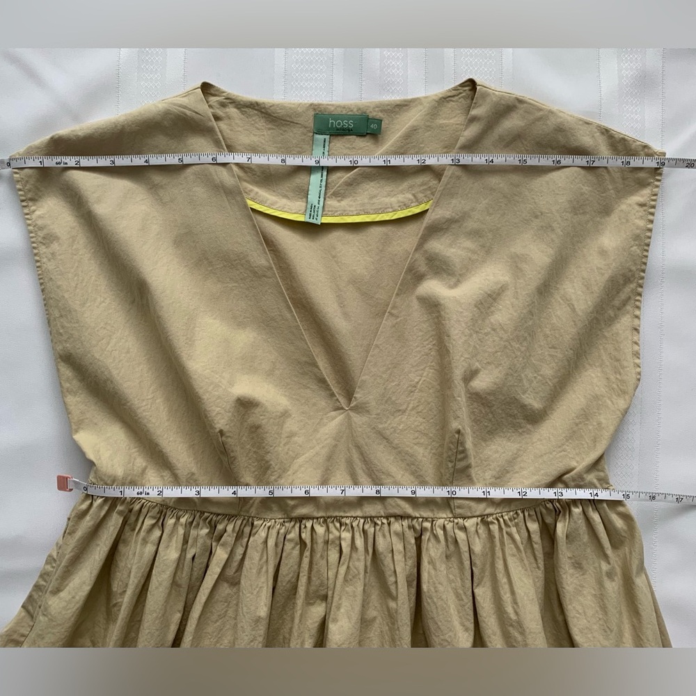 Hoss Intropia Beige Cotton Midi Dress Neon Yellow Floral Embroidery Size 40 - Picture 4 of 6